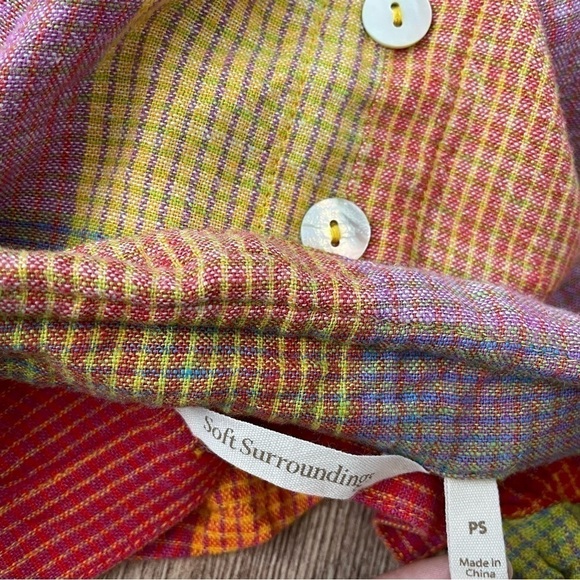 Soft Surroundings Galina Multi-Color Plaid Linen Button Down Tunic Top Size PS - Picture 5 of 6